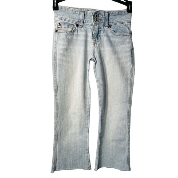 Abercrombie Fitch Jeans Girls Size 10 Blue Light Wash Straight Leg Raw Hem - Picture 1 of 11